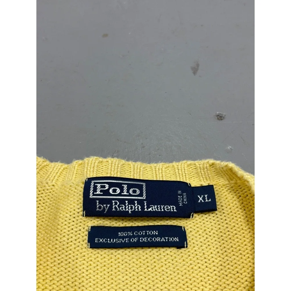Polo Ralph Lauren Mens XL Yellow Cotton Ribbed Knit Crewneck Pony Logo Sweater - Picture 3 of 6